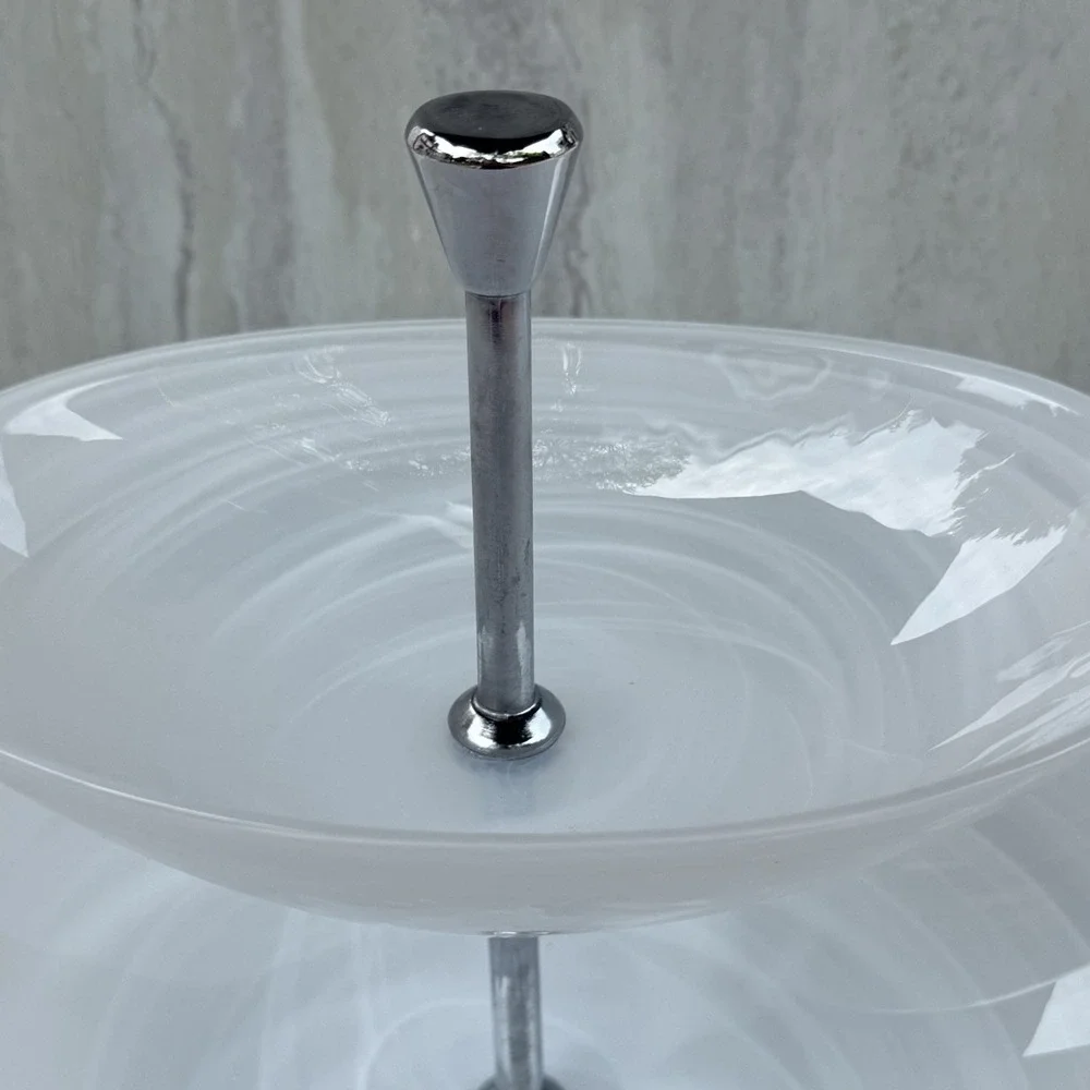 Pier One Two Tiered Swirled Glass Serving Tray Elegant Oval Dessert Stand #5629
